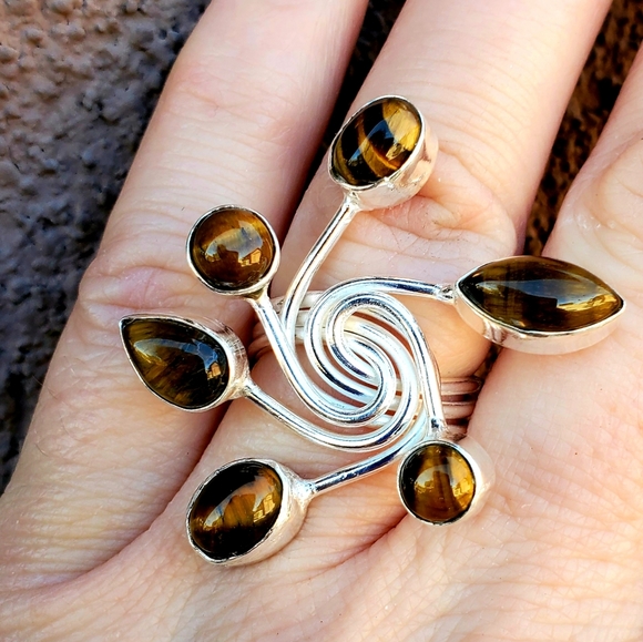 New Twisted Tiger Eye 925 Silver Ring. - Picture 2 of 16